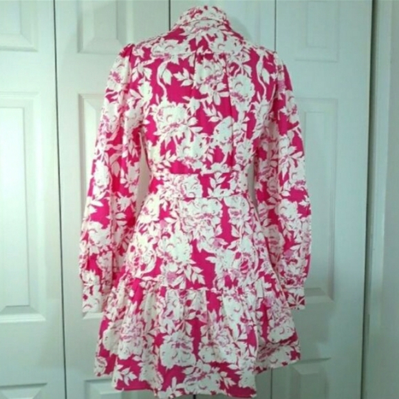 Flying Tomato 100% Cotton Floral Pink Dress Long-Sleeve Belted Flattering Small - Picture 11 of 14